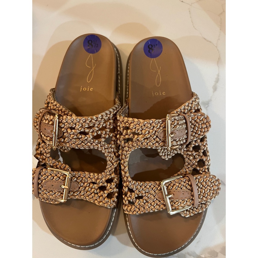 Joie Weaver Rose Gold Metallic Woven Double Strap Slide Sandals Womens 8.5 NEW